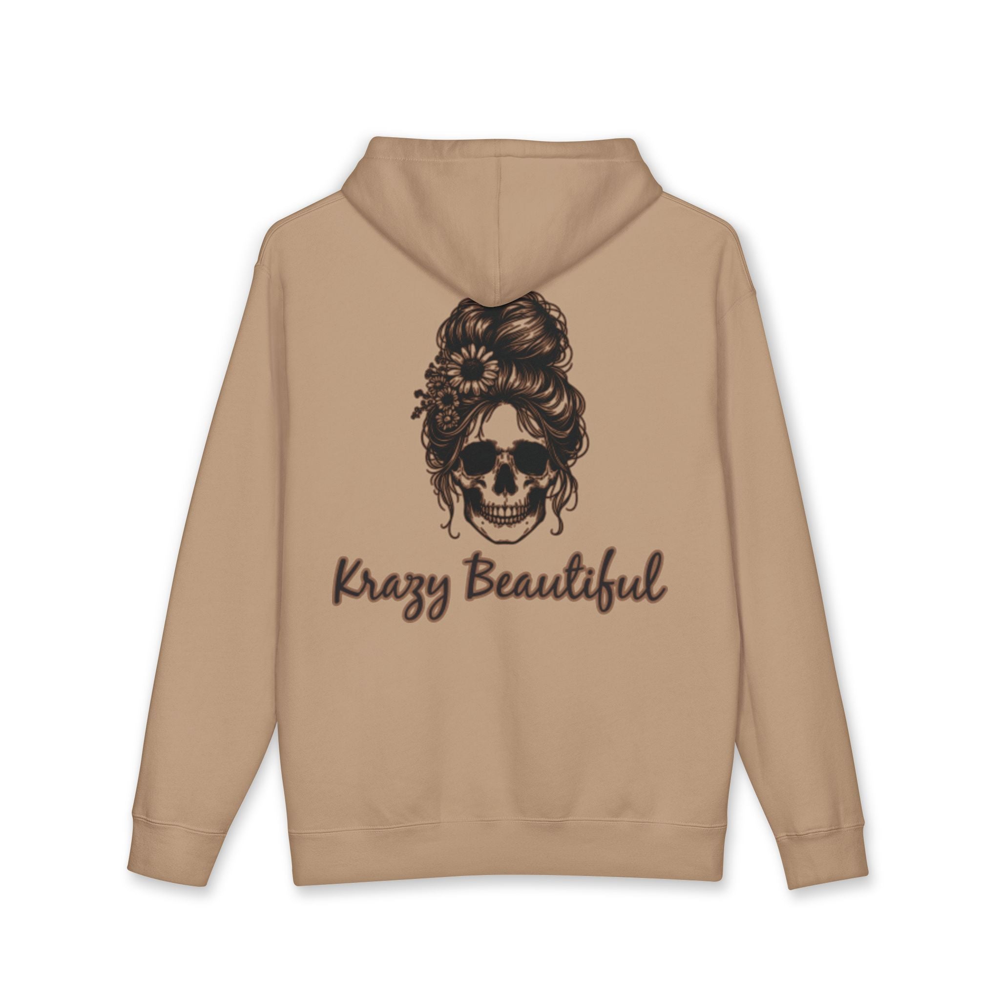 Krazy Beautiful Skull Hair Bun Hoodie | Skull with Floral Bun, Script Logo