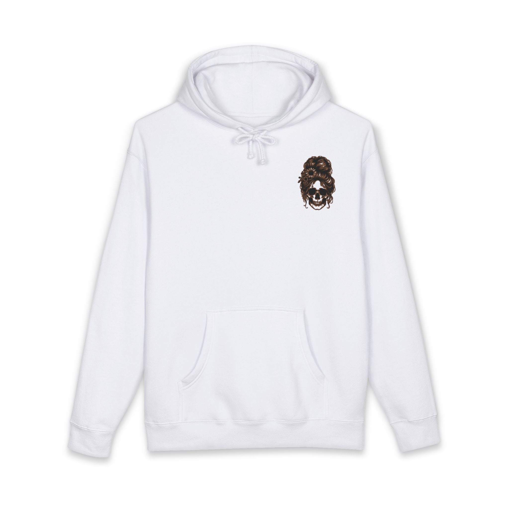 Krazy Beautiful Skull Hair Bun Hoodie | Skull with Floral Bun, Script Logo
