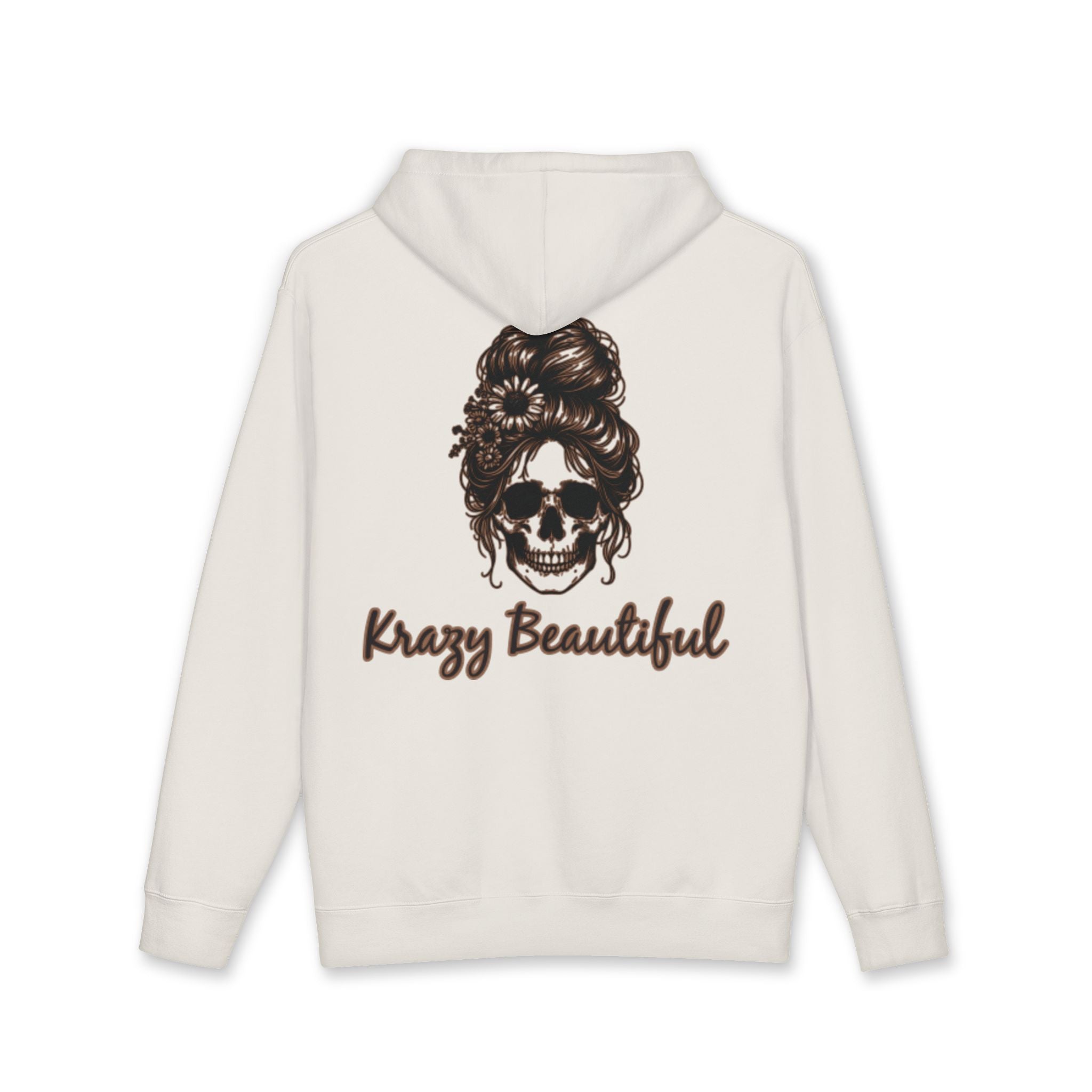 Krazy Beautiful Skull Hair Bun Hoodie | Skull with Floral Bun, Script Logo