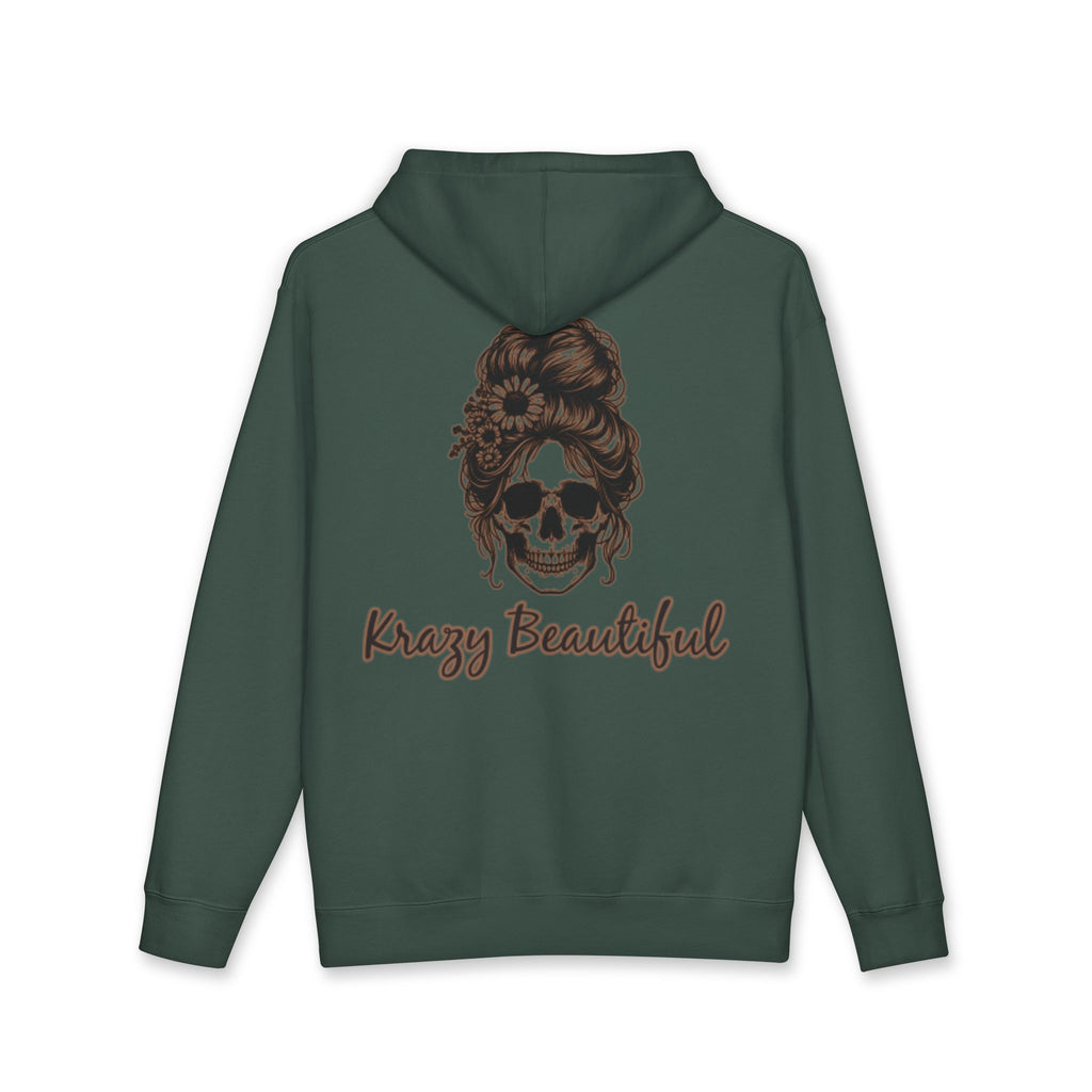 Krazy Beautiful Skull Hair Bun Hoodie | Skull with Floral Bun, Script Logo