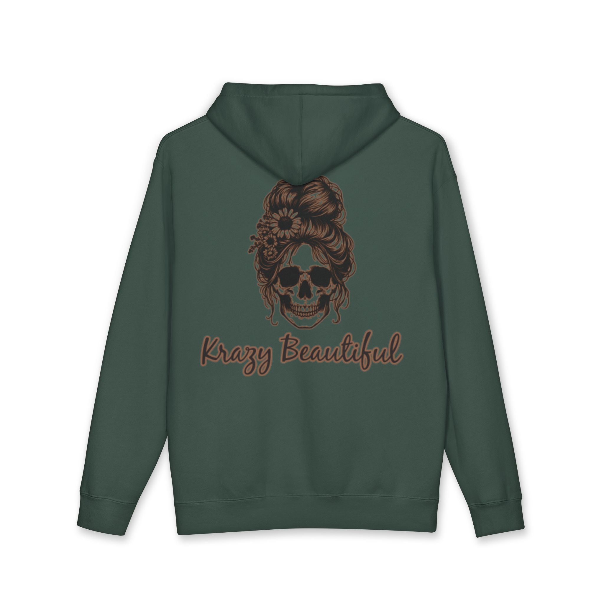 Krazy Beautiful Skull Hair Bun Hoodie | Skull with Floral Bun, Script Logo