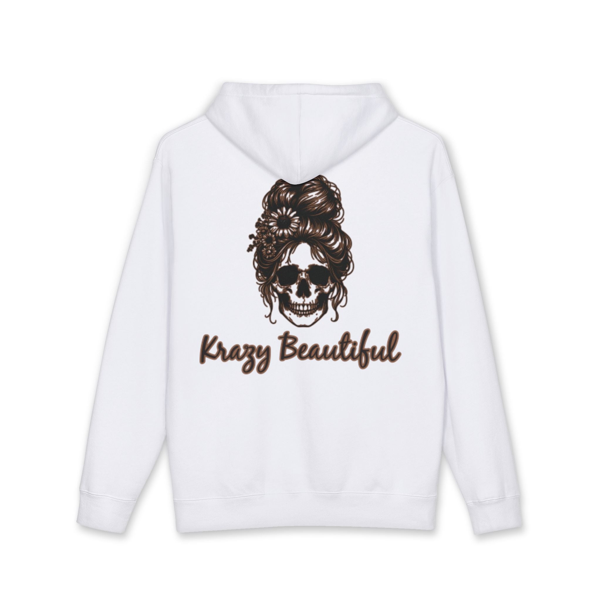 Krazy Beautiful Skull Hair Bun Hoodie | Skull with Floral Bun, Script Logo