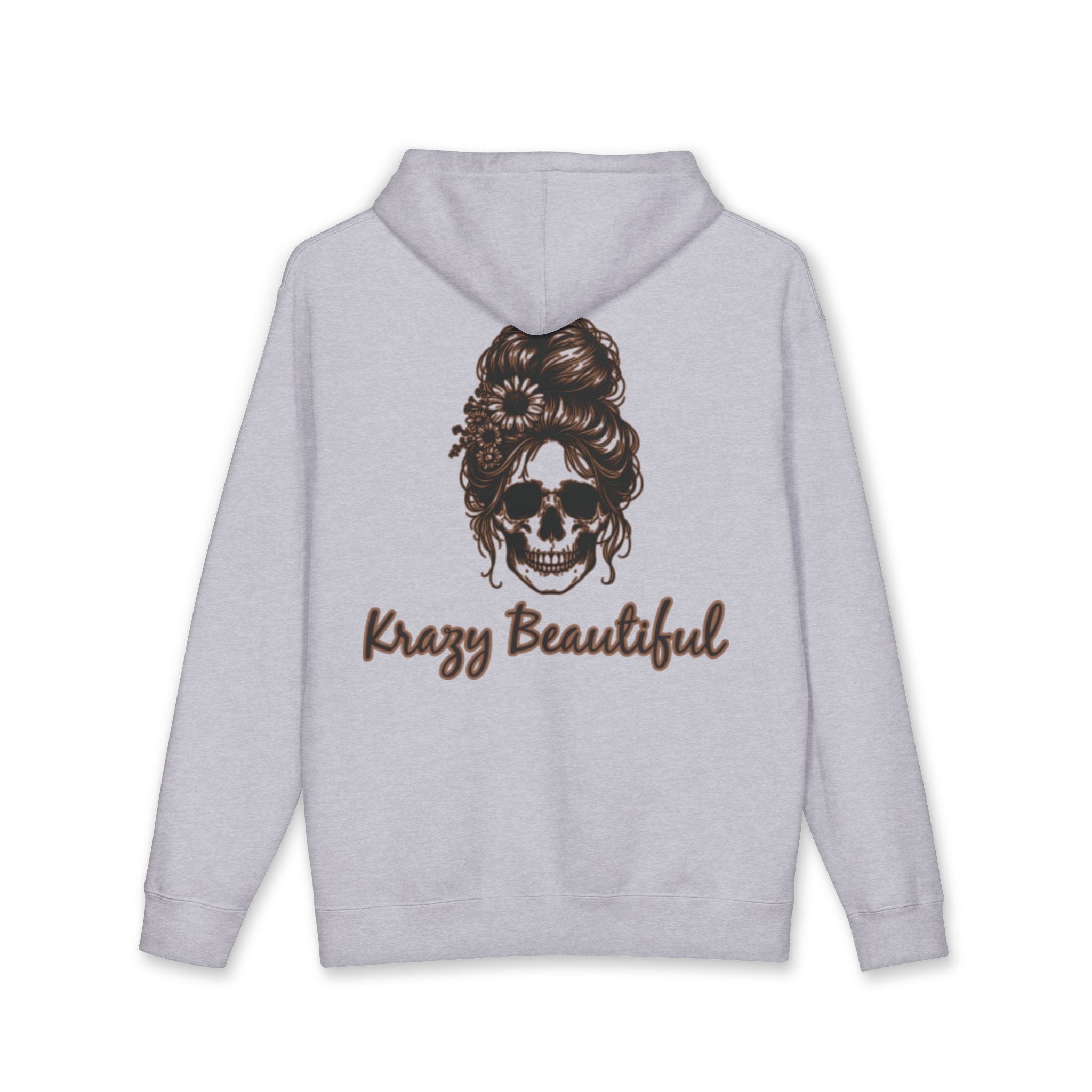 Krazy Beautiful Skull Hair Bun Hoodie | Skull with Floral Bun, Script Logo